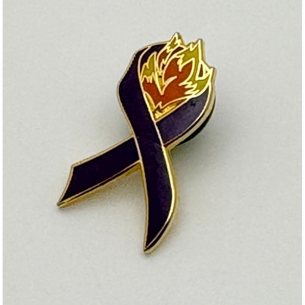 Wildland Firefighter Foundation Enamle Pin Purple Ribbon with Flames Lapel Hat - Picture 4 of 7